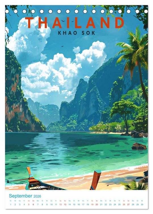 Produktbild: Thailand - Old School Poster Style (Tischkalender 2026 DIN A5 hoch), CALVENDO Monatskalender