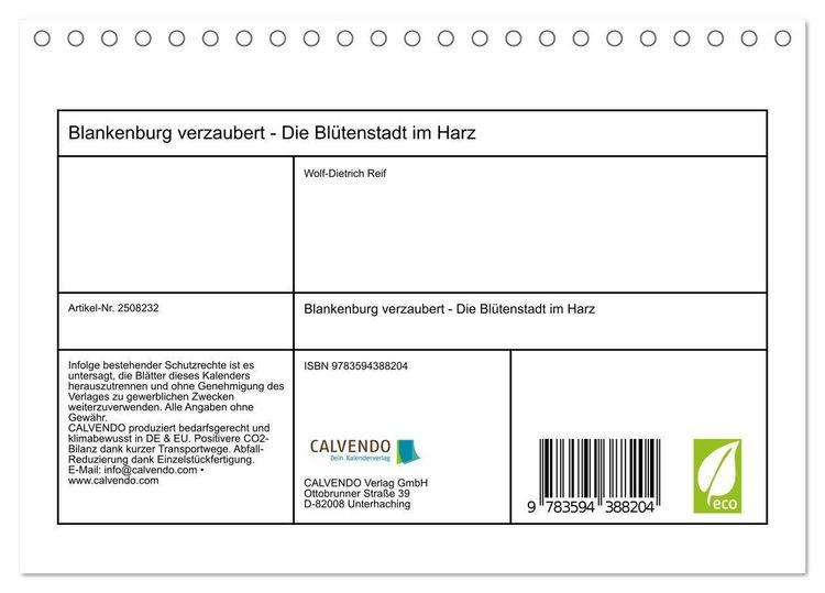 Produktbild: Blankenburg verzaubert - Die Bl&uuml;tenstadt im Harz (Tischkalender 2027 DIN A5 quer), CALVENDO Monatskalender