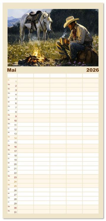 Produktbild: Familienplaner 2026 - Pferde, Freiheit, Westernreiten mit 5 Spalten (Wandkalender, 21 x 45 cm) CALVENDO