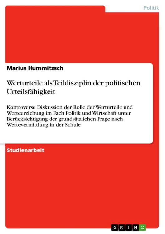 Produktbild: Werturteile als Teildisziplin der politischen Urteilsf&auml;higkeit