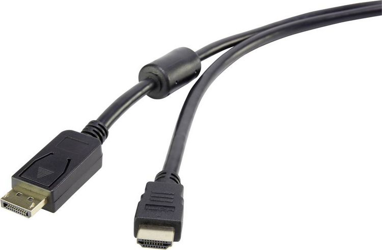 Produktbild: Renkforce DisplayPort / HDMI Adapterkabel DisplayPort Stecker, HDMI-A Stecker 1.80m Schwarz RF-4382727 mit Ferritkern, vergoldete