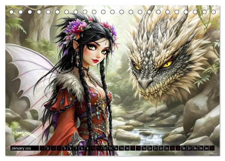 Produktbild: Elves and Dragons - A magical connection (Desk Calendar 2026 DIN A5 landscape), CALVENDO 12 Month DeskCalendar