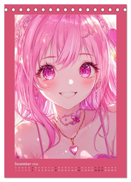 Produktbild: Zauberhafte Momente. Rosa Tr&auml;ume im Manga-Stil (Tischkalender 2026 DIN A5 hoch), CALVENDO Monatskalender