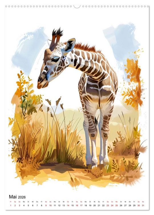 Produktbild: Afrikas Tiere - Illustriert in Wasserfarben (hochwertiger Premium Wandkalender 2026 DIN A2 hoch), Kunstdruck in Hochglanz