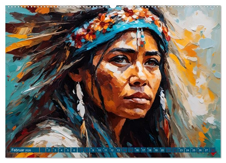Produktbild: Portraits im Stil amerikanischer Ureinwohner (hochwertiger Premium Wandkalender 2026 DIN A2 quer), Kunstdruck in Hochglanz