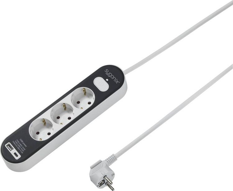 Produktbild: Sygonix SY-4755366 Steckdosenleiste mit Schalter Wei&szlig;, Grau Schutzkontakt 1St.