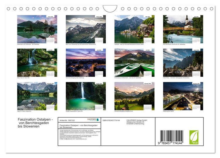 Produktbild: Faszination Ostalpen - von Berchtesgaden bis Slowenien (Wandkalender 2026 DIN A4 quer), CALVENDO Monatskalender
