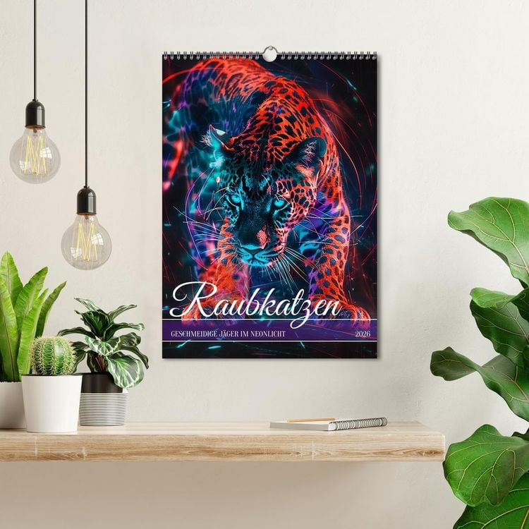 Produktbild: Raubkatzen - Geschmeidige J&auml;ger im Neonlicht (Wandkalender 2026 DIN A3 hoch), CALVENDO Monatskalender