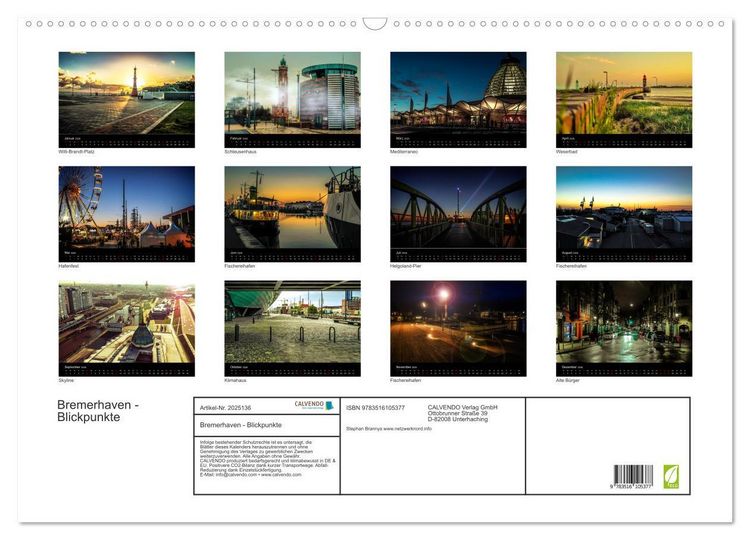 Produktbild: Bremerhaven - Blickpunkte (Wandkalender 2026 DIN A2 quer), CALVENDO Monatskalender
