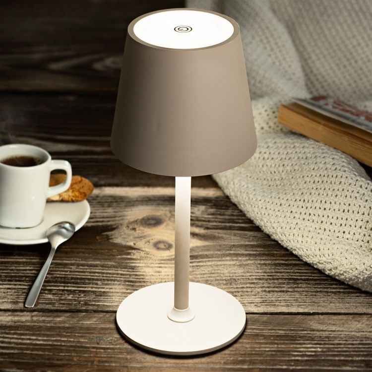 Produktbild: Idena LED Tischleuchte Touch Metall beige 11x24/38cm Akku USB dimmbar 3 Modi Innen und Au&szlig;en