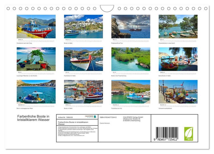 Produktbild: Farbenfrohe Boote in kristallklarem Wasser (Wandkalender 2026 DIN A4 quer), CALVENDO Monatskalender