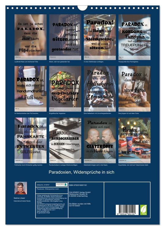 Produktbild: Paradoxien, Widerspr&uuml;che in sich (Wandkalender 2026 DIN A3 hoch), CALVENDO Monatskalender