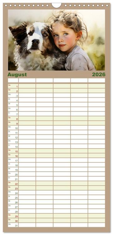 Produktbild: Familienplaner 2026 - Kinder und Tiere mit 5 Spalten (Wandkalender, 21 x 45 cm) CALVENDO