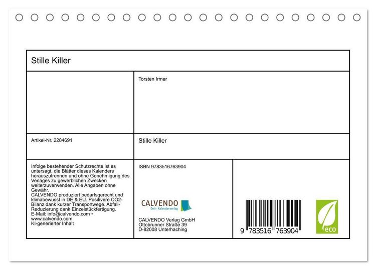 Produktbild: Stille Killer (Tischkalender 2027 DIN A5 quer), CALVENDO Monatskalender