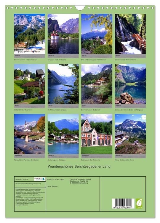Produktbild: Wundersch&ouml;nes Berchtesgadener Land (Wandkalender 2026 DIN A3 hoch), CALVENDO Monatskalender