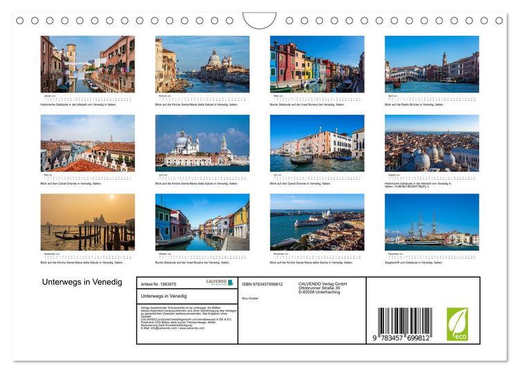 Produktbild: Unterwegs in Venedig (Wandkalender 2026 DIN A4 quer), CALVENDO Monatskalender