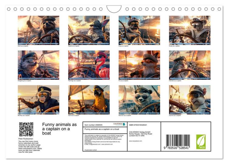 Produktbild: Funny animals as a captain on a boat (Wall Calendar 2026 DIN A4 landscape), CALVENDO 12 Month Wall Calendar