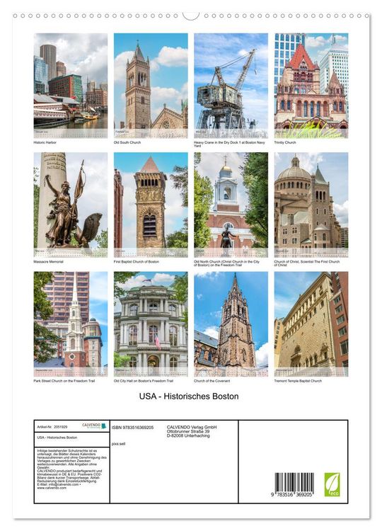 Produktbild: USA - Historisches Boston (Wandkalender 2026 DIN A2 hoch), CALVENDO Monatskalender