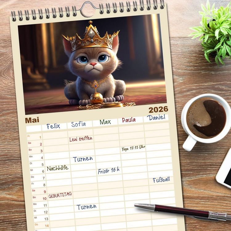 Produktbild: Familienplaner 2026 - Lustige K&auml;tzchen mit 5 Spalten (Wandkalender, 21 x 45 cm) CALVENDO