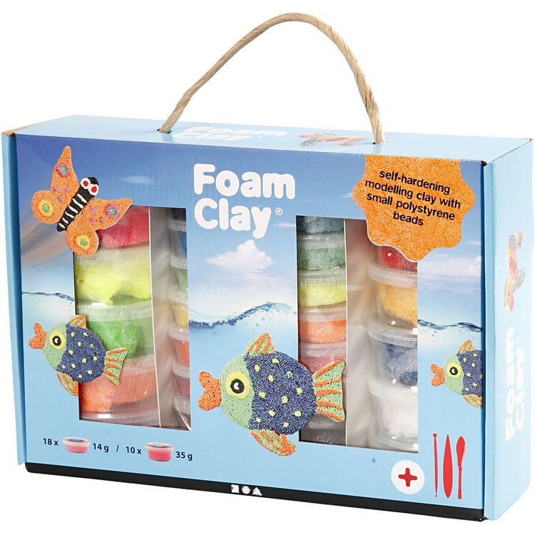 Produktbild: Creativ Company Foam Clay&reg; Geschenkbox, sortierte Farben, 1 Set, 18x14 g und 10x35g