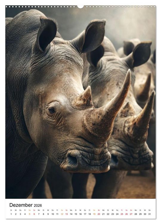 Produktbild: Nashorn - Stark. Stur. Schnell. (Wandkalender 2026 DIN A2 hoch), CALVENDO Monatskalender