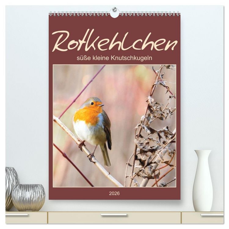 Produktbild: Rotkehlchen, s&uuml;&szlig;e kleine Knutschkugeln (hochwertiger Premium Wandkalender 2026 DIN A2 hoch), Kunstdruck in Hochglanz
