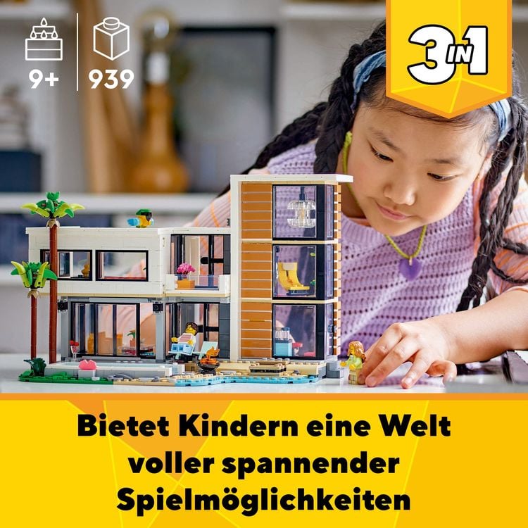 Produktbild: LEGO Creator Modernes Haus, 3-in-1-Set, Stadthaus oder Waldhütte 31153
