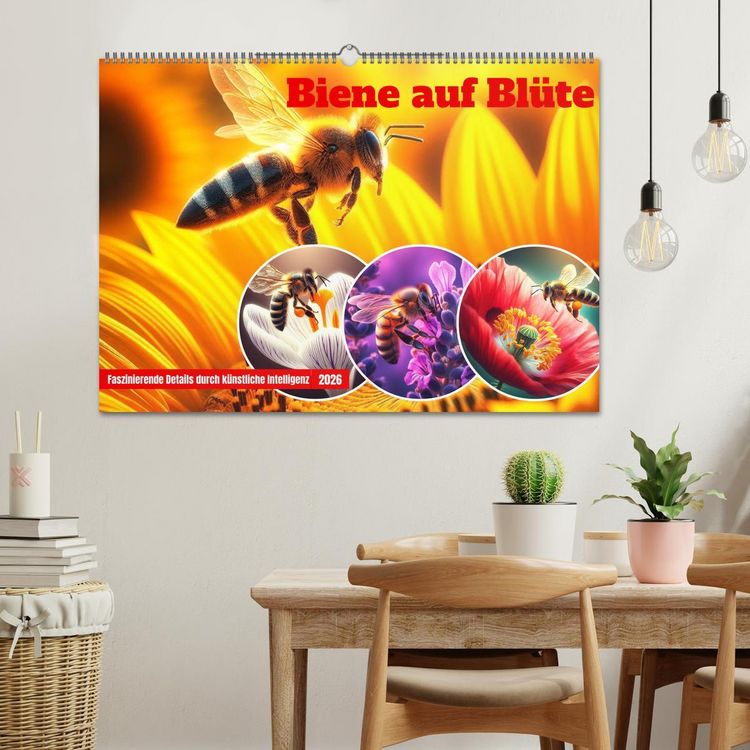 Produktbild: Biene auf Bl&uuml;te - Faszinierende Details durch k&uuml;nstliche Intelligenz (Wandkalender 2026 DIN A2 quer), CALVENDO Monatskalender