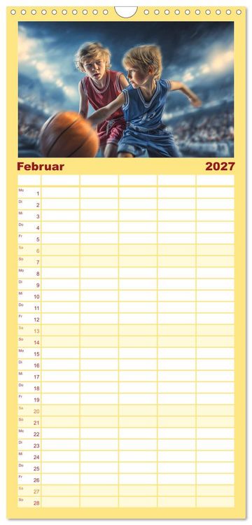 Produktbild: Familienplaner 2027 - Basketball - Kids in Action mit 5 Spalten (Wandkalender, 21 x 45 cm) CALVENDO