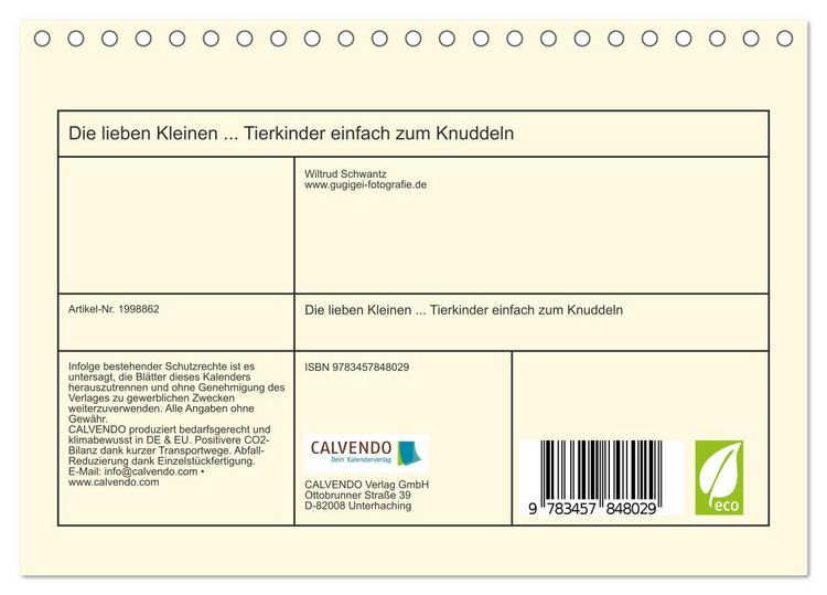 Produktbild: Die lieben Kleinen ... Tierkinder einfach zum Knuddeln (Tischkalender 2026 DIN A5 quer), CALVENDO Monatskalender