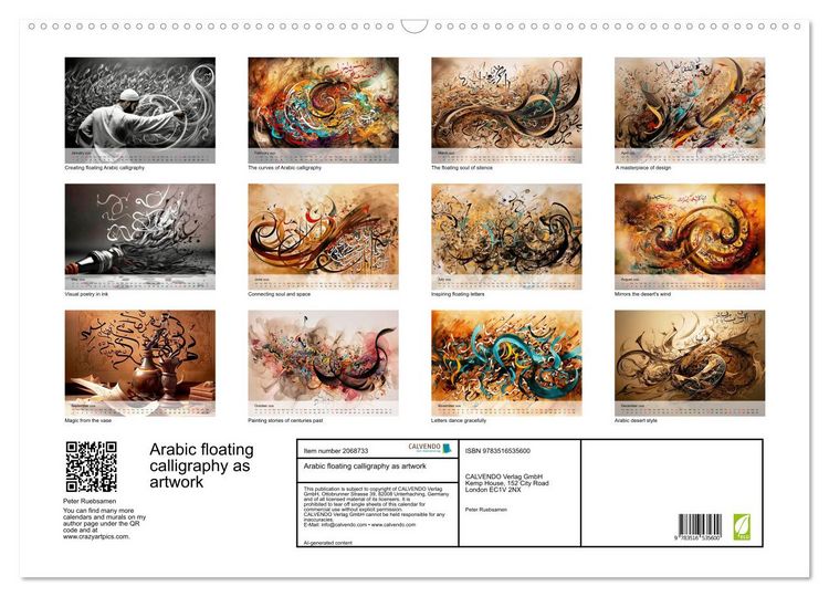 Produktbild: Arabic floating calligraphy as artwork (Wall Calendar 2026 DIN A2 landscape), CALVENDO 12 Month Wall Calendar