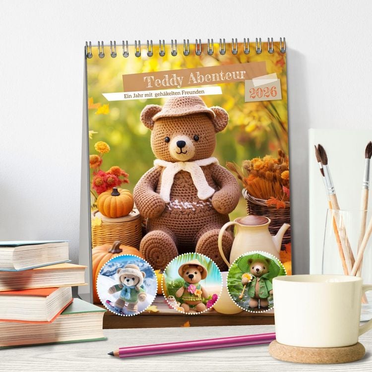 Produktbild: Teddy Abenteur - Ein Jahr mit geh&auml;kelten Freunden (Tischkalender 2026 DIN A5 hoch), CALVENDO Monatskalender