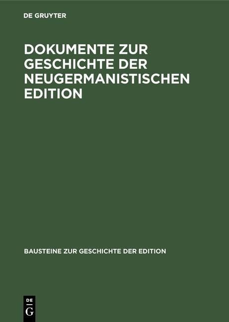 Produktbild: Dokumente zur Geschichte der neugermanistischen Edition