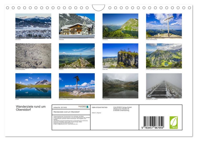 Produktbild: Wanderziele rund um Oberstdorf (Wandkalender 2026 DIN A4 quer), CALVENDO Monatskalender