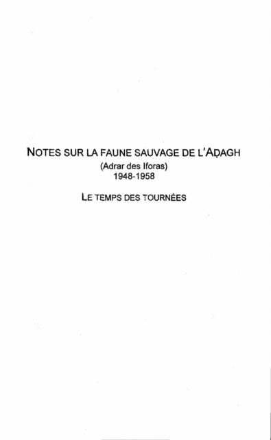 Produktbild: Notes sur la faune sauvage del'adagh
