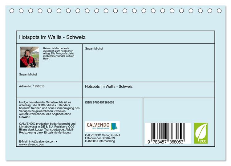 Produktbild: Hotspots im Wallis - Schweiz (Tischkalender 2026 DIN A5 quer), CALVENDO Monatskalender