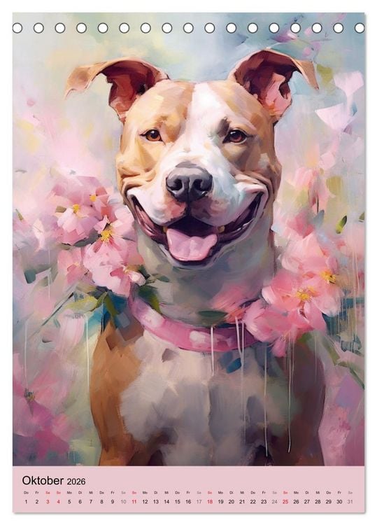 Produktbild: Pit Bull Aquarelle. Illustrationen von tollen Hunden (Tischkalender 2026 DIN A5 hoch), CALVENDO Monatskalender