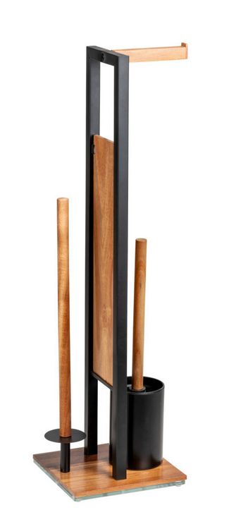 Produktbild: Stand WC-Garnitur Mod. Rivalta Acacia, Akazienholz und schwarz lackierter Stahl