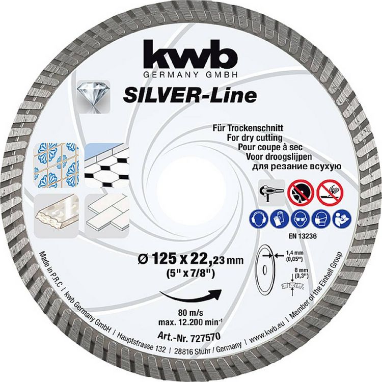 Produktbild: Kwb 727570 Diamanttrennscheibe Durchmesser 125mm Bohrungs-&Oslash; 22.23mm 1St.