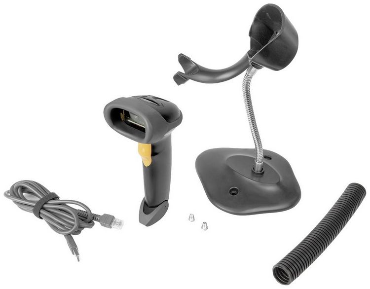 Produktbild: Digitus DA-81001 1D Barcode-Scanner Kabelgebunden 1D LED Schwarz Hand-Scanner inkl. Standfu&szlig; USB-A
