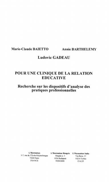 Produktbild: Pour une clinique de la relation educative