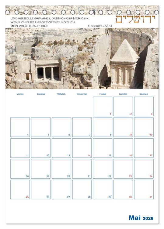 Produktbild: Jerusalem Kalender mit Bibelworten und Planer! (Tischkalender 2026 DIN A5 hoch), CALVENDO Monatskalender