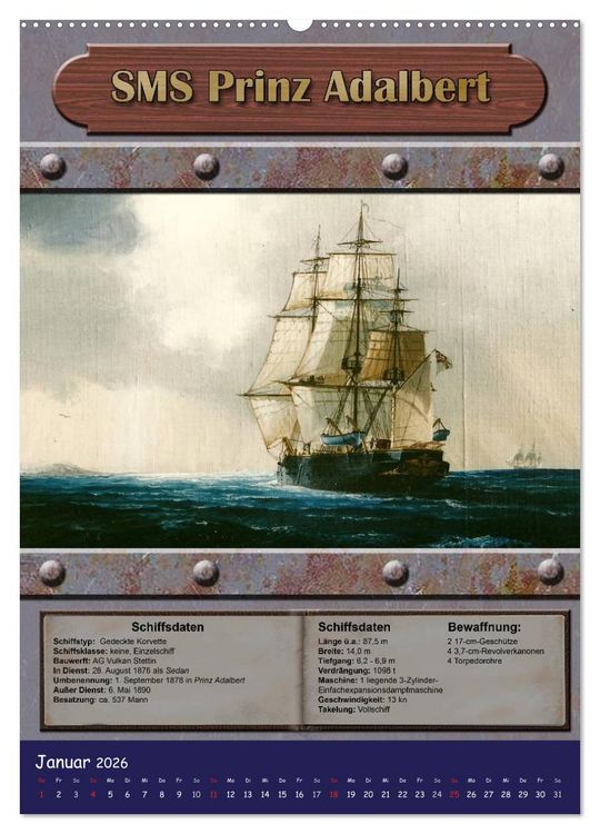 Produktbild: Die kaiserliche Marine 1871 - 1918 (Wandkalender 2026 DIN A2 hoch), CALVENDO Monatskalender