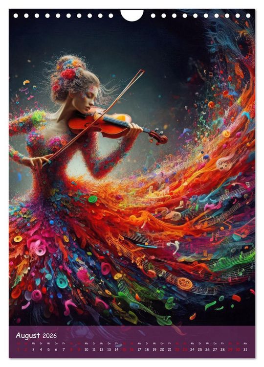 Produktbild: Musikalische Magie &ndash; Frauen in klangvollen Kleidern aus Noten und Farbe (Wandkalender 2026 DIN A4 hoch), CALVENDO Monatskalender