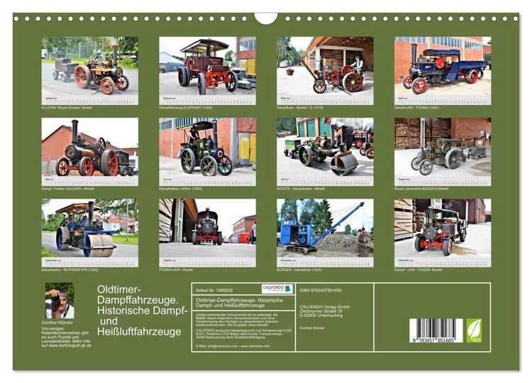 Produktbild: Oldtimer-Dampffahrzeuge. Historische Dampf- und Hei&szlig;luftfahrzeuge (Wandkalender 2026 DIN A3 quer), CALVENDO Monatskalender