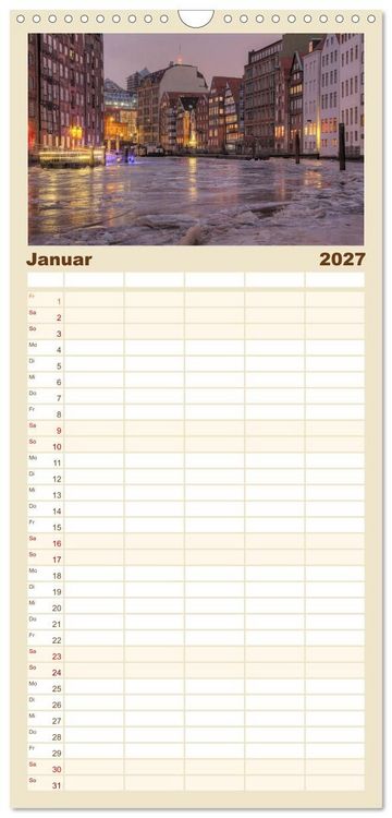 Produktbild: Familienplaner 2027 - Hamburg mit 5 Spalten (Wandkalender, 21 x 45 cm) CALVENDO