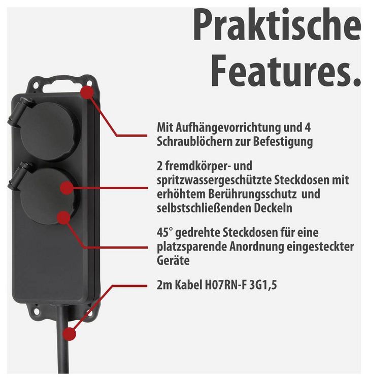 Produktbild: Brennenstuhl 1159930 Steckdosenleiste 2fach Schwarz Schutzkontakt 1St.