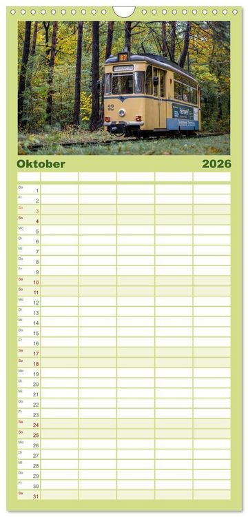 Produktbild: Familienplaner 2026 - Stra&szlig;enbahnklassiker auf Schienen mit 5 Spalten (Wandkalender, 21 x 45 cm) CALVENDO