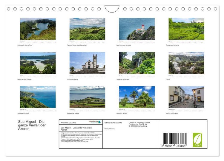 Produktbild: Sao Miguel - Die ganze Vielfalt der Azoren (Wandkalender 2026 DIN A4 quer), CALVENDO Monatskalender