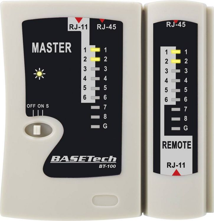 Produktbild: Basetech Kabeltester BT-100 BT-100 Geeignet f&uuml;r RJ-45, RJ-11